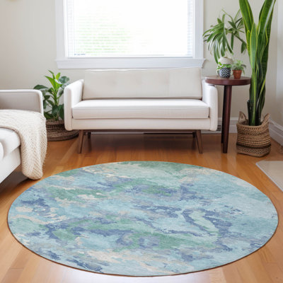 Machine Washable Indoor/Outdoor Christain ACN1387 Seafoam Rug