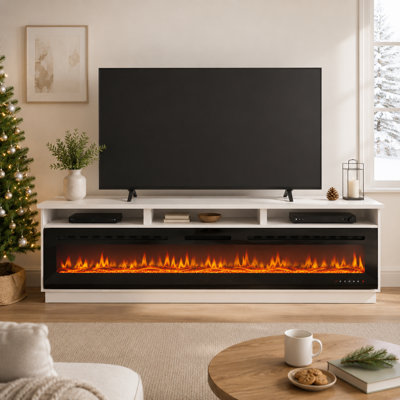 Stylish Minimalist TV Stand With Smart Electric Fireplace And Light