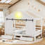 Cadre de lit simple de style maison de campagne avec porte de grange coulissante, ampoule, escaliers et tiroirs de rangement, blanc-133584748-133584750