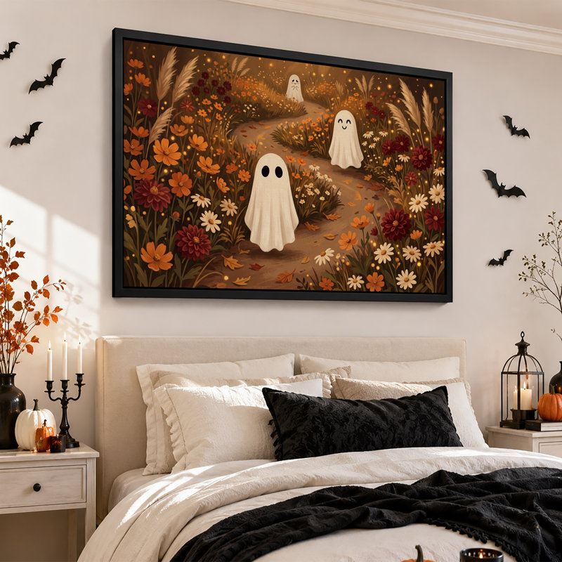 Art blanc sur toile, "Halloween blanc fantôme", H 16 po x l 24 po
