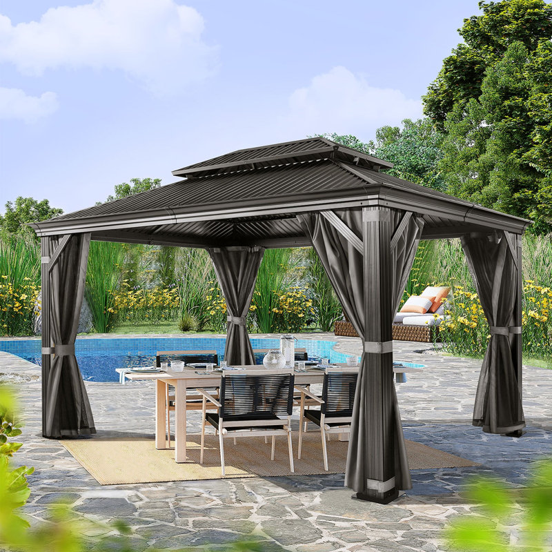 10 pi. L 13 pi. D Pavillon de jardin en aluminium, Gris