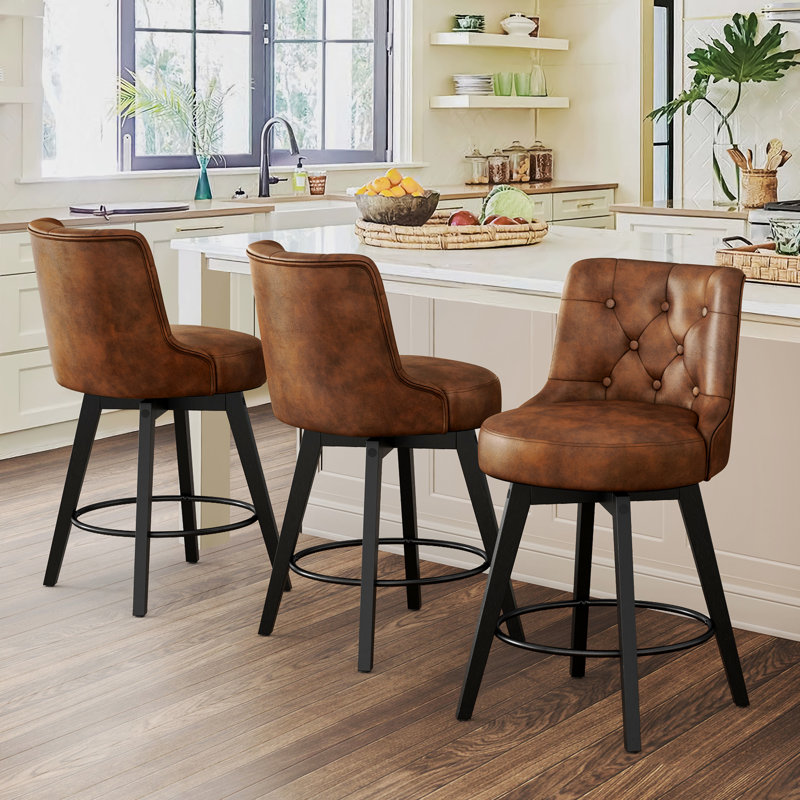 Tabouret de comptoir pivotant rembourré Arleine, Similicuir brun, 3