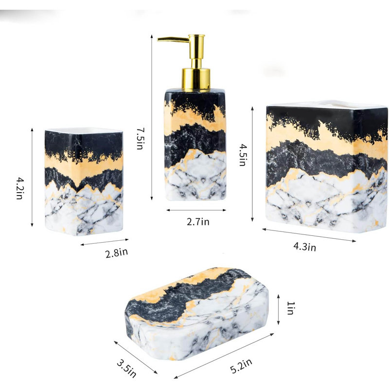 Marble Bathroom Accessory Set, Black