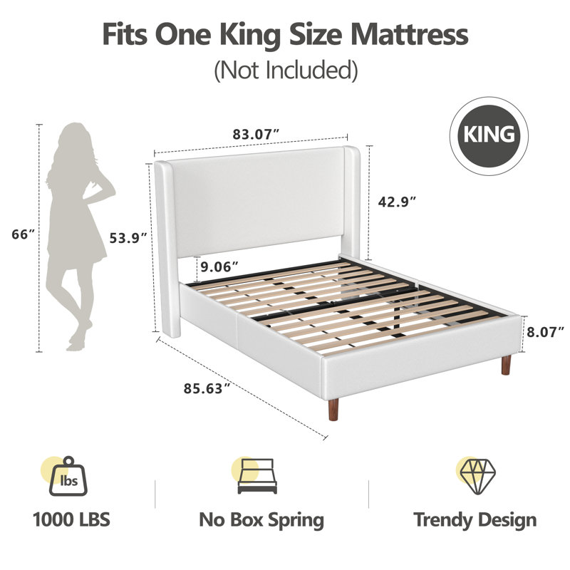 Platform Bed with Wingback Headboard, King