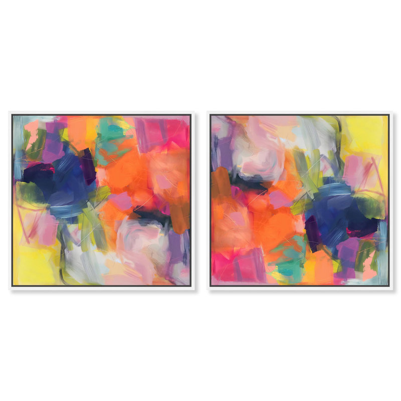 «Colorful Odyssey» sur toile saturée par Art Remedy, H 13 po x l 13 po, Cadre blanc