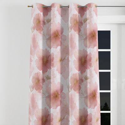 Rideaux en velours floral - Rideau à œillets or rose et campagne - 1 panneau