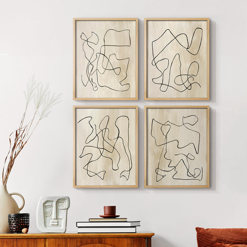 «Intraconnect I», 4 pièces sur papier, Cadre noir, H 14 po x l 44 po