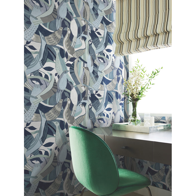 Fauvist Flock Wallpaper, Blue