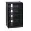 Cabinet multimédia à 5 niveaux avec tablettes réglables à 3 niveaux, portes en verre trempé et gestion des câbles, noir vieilli