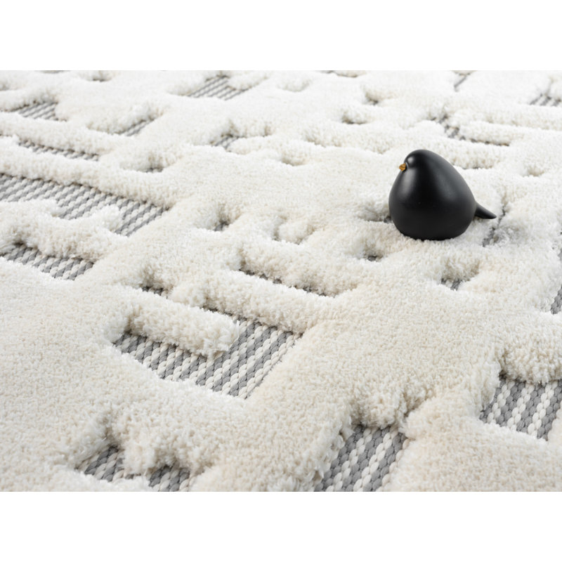 Tapis crème et gris à motif abstrait moderne Oheneba Collection, Rectangulaire 2 pi x 3 pi