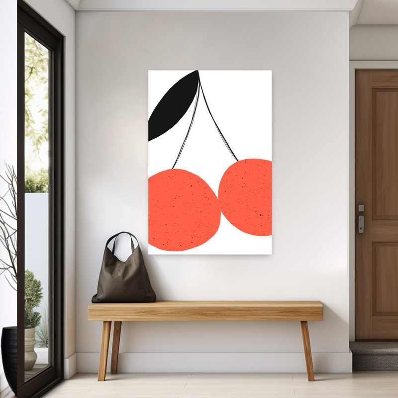 «Red Cherries», impression d'art minimaliste moderne sur fond de cerise rouge, 60" H x 40" W