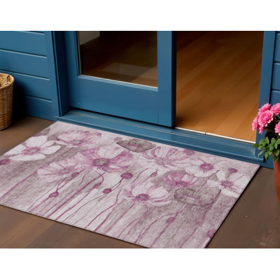 Tapis extérieur lavable floral mauve et rose 3 pi x 5 pi prune