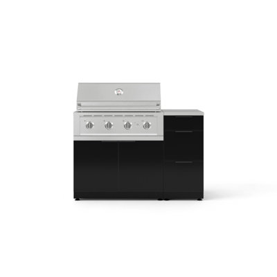 Ensemble d'armoires d'extérieur en aluminium 4 pièces avec 3 tiroirs, armoire de barbecue, gril au propane liquide 36 po et plateau en acier inoxydable 16 po