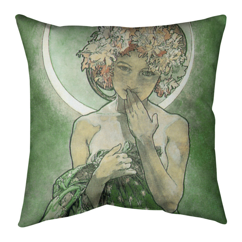 Coussin Alphonse Mucha, Bourre en polyester, 26 po x 26 po, Vert