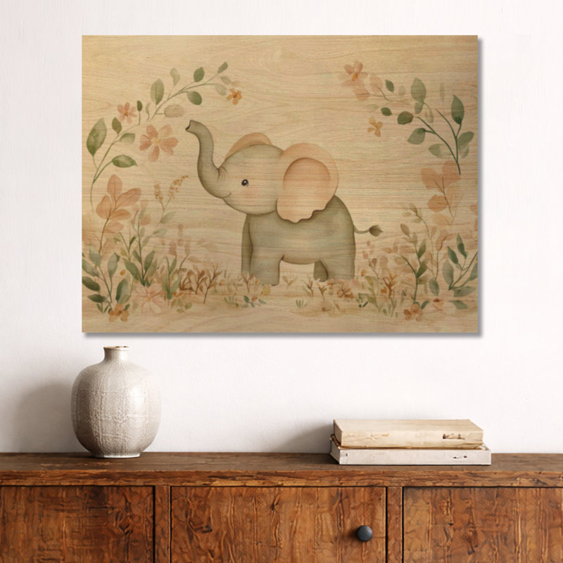 Petit éléphant de la savane - Boho, H 24 po x l 32 po, Rectangulaire