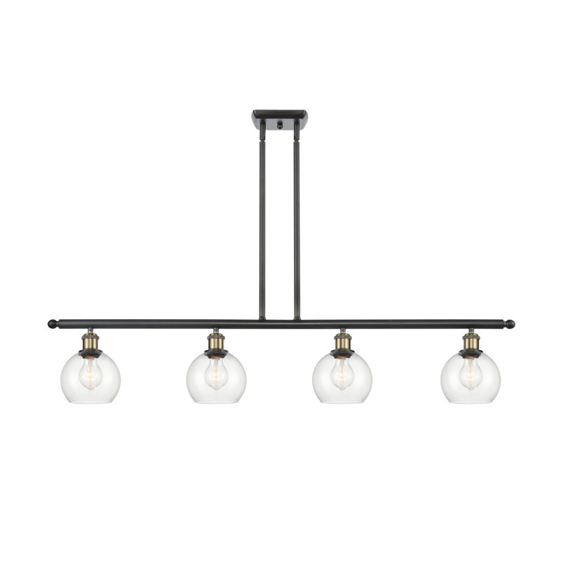 Luminaire suspendu linéaire à 4 lumières pour îlot de cuisine Cindi, H 9,38 po x l 48 po x P 6 po, Transparent