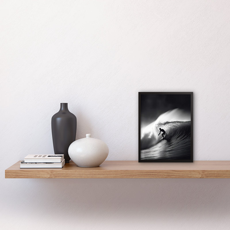 Hagood Surfer Riding A Big Wave Black And White Photo - Single Picture Frame Print