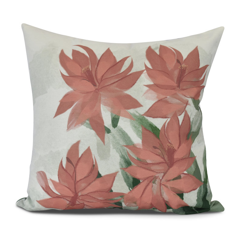Holiday Essence Floral Outdoor Reversible Throw Pillow, Coral, 18" H x 18" W