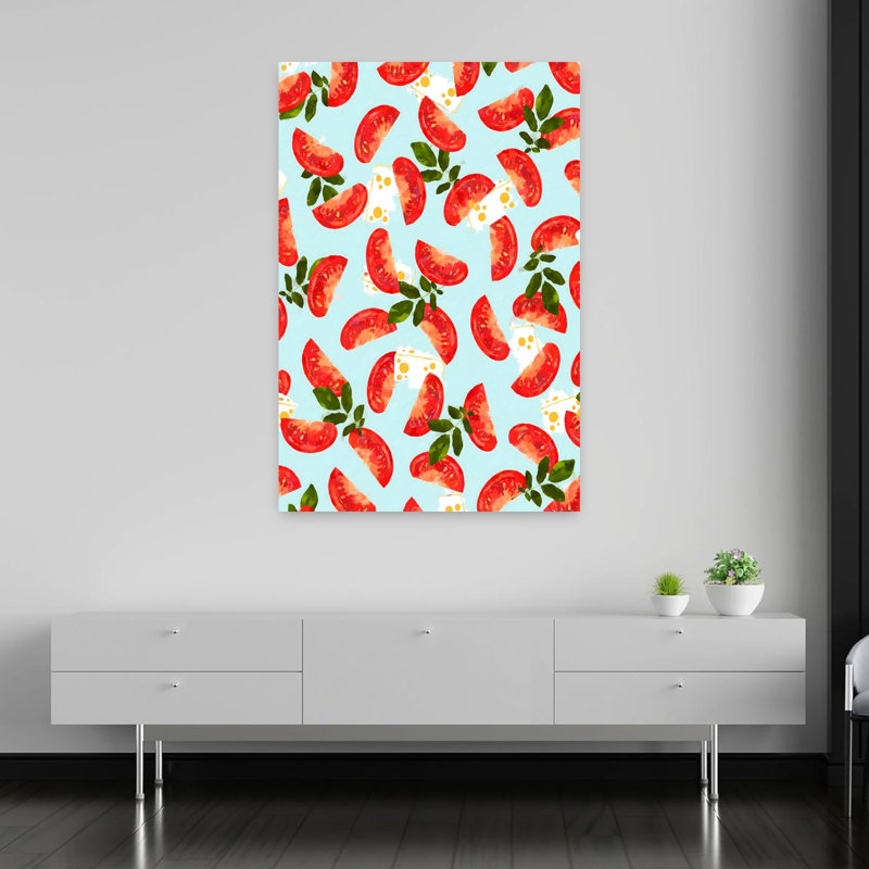 «Fresh Tomato Cheese Basil», art mural contemporain vibrant, H 60 po x l 40 po