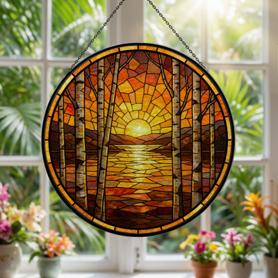 Panneau de vitrail Sunset Forest