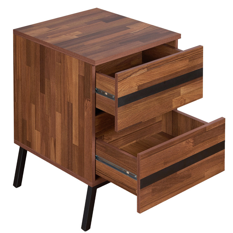 Table de chevet moderne 2 en noyer et noir sable pour une chambre à coucher luxueuse - peu encombrante
