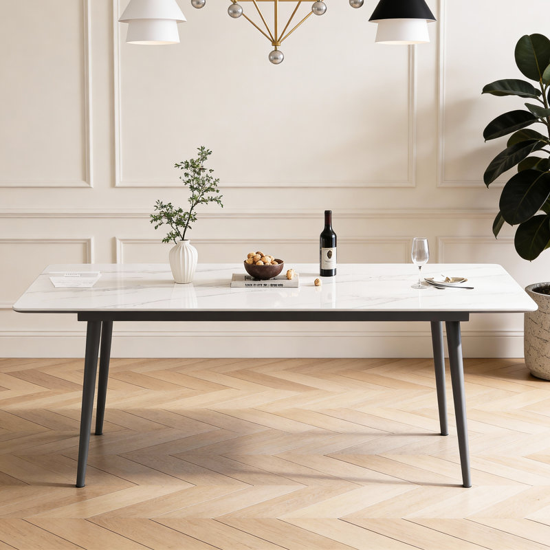 63" Modern Sintered Stone Dining Table, Rectangular Marble Pattern Kitchen Table for 4-6