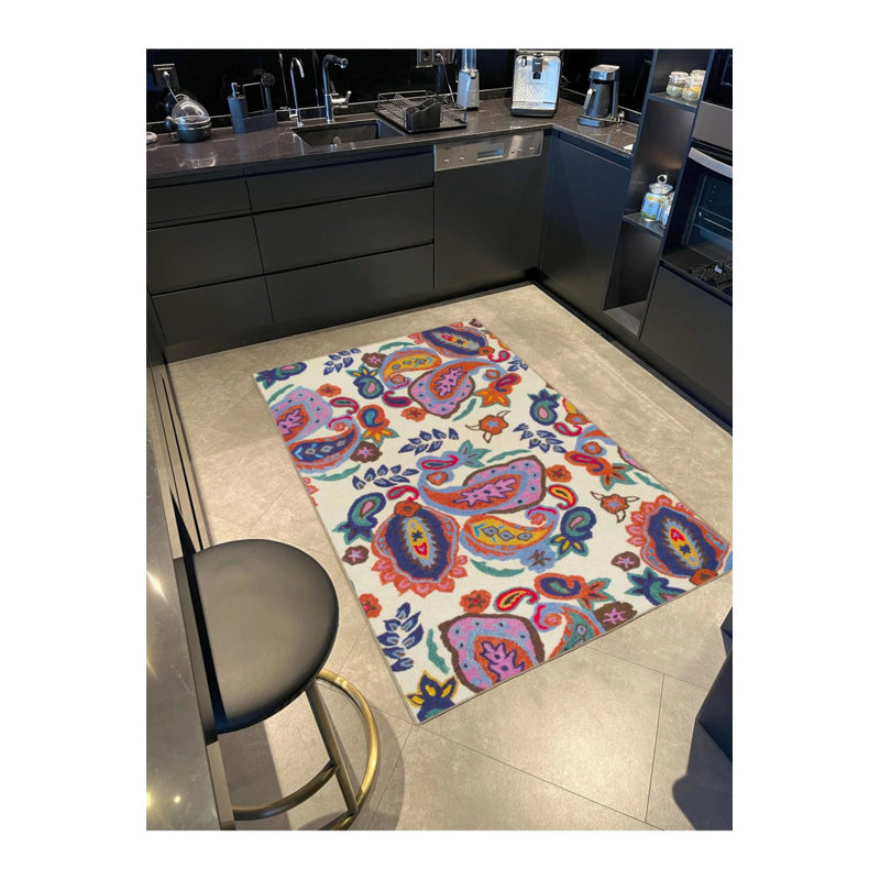 Tapis lavable coloré à motif floral, Rectangle 5 pi 2 po x 7 pi 7 po