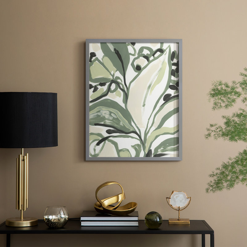Foliage Rhyth II, reproduction encadrée - bois massif, H 30 po x l 24 po, Gris