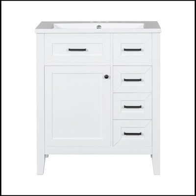 Meuble-lavabo 30 po avec lavabo, armoire de salle de bain avec tiroirs, structure solide et panneau de fibres à densité moyenne