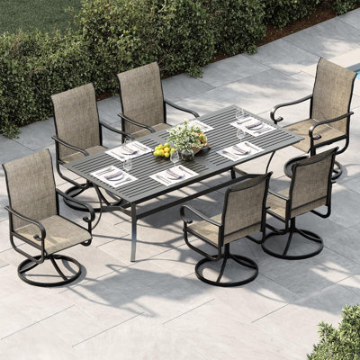 Chaises de patio à bascule pivotantes, chaises de salle à manger d'extérieur à haut dossier avec textilène respirant, structure en métal thermolaqué robuste, sièges toutes saisons pour terrasse, patio et jardin