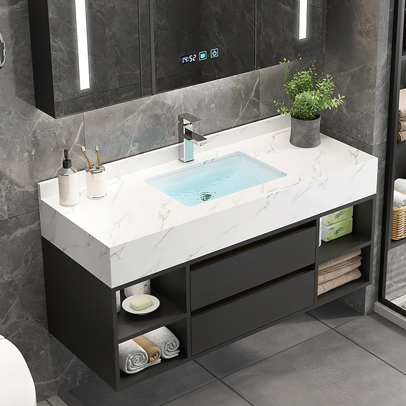 Latitude Run® 39.4'' Wall Mounted Single Bathroom Vanity with Stone Top ...