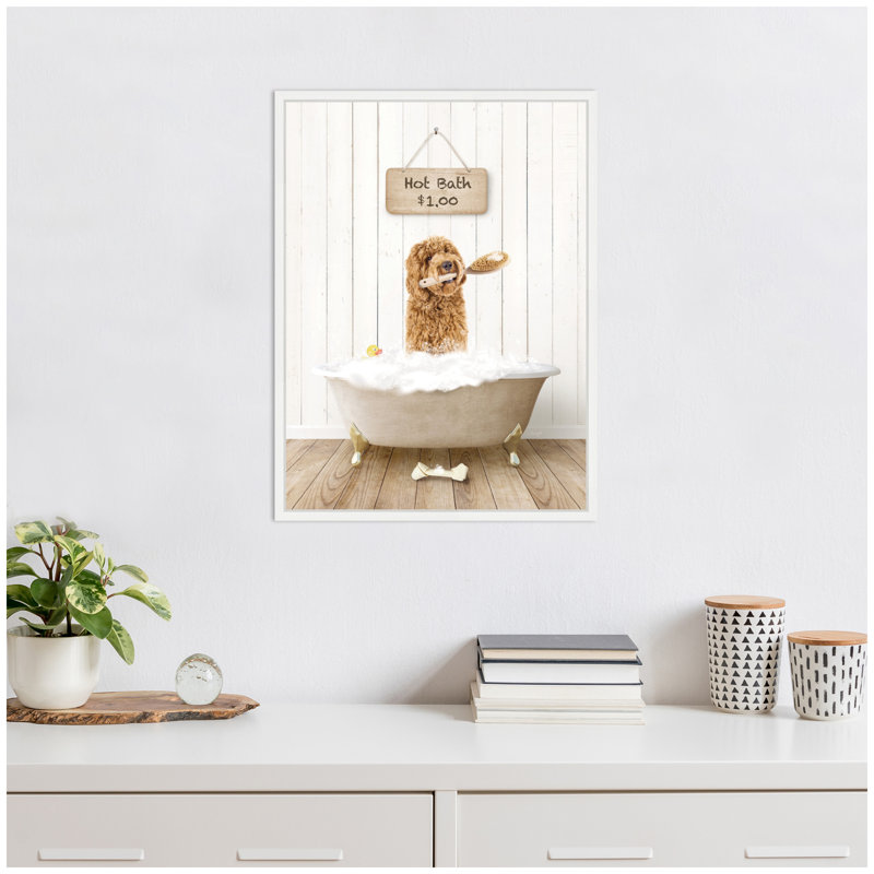 «Golden Labradoodle in Hot Bath» par Amy Peterson, reproduction d'art sur toile encadrée