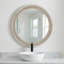 Miroir mural rond 23,62 po avec cadre orné de perles et miroir décoratif préinstallé avec grande surface réfléchissante pour le salon de la chambre à coucher, bois naturel-213955301