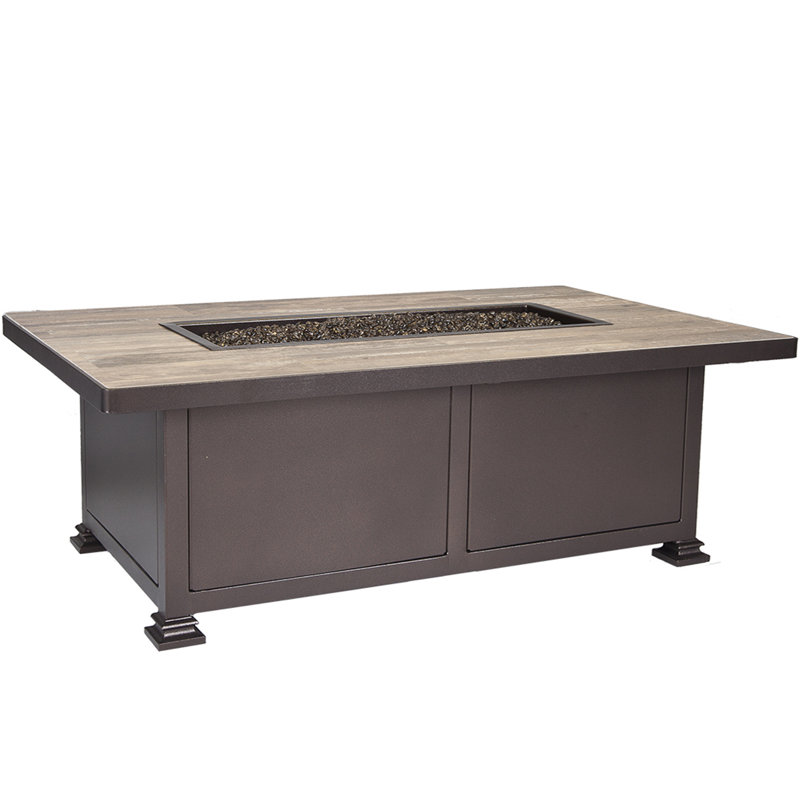 Santorini Rectangle Iron Propane and Natural Gas Fire Pit Table, Graphite, 19" H x 50" W x 30" D, Summit Gray