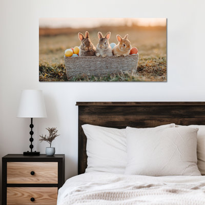 Art mural de lapin de Pâques GUTTATY, décoration murale de photos de lapin de Pâques au printemps, œufs de Pâques et photos de lapin, impressions de Pâques pour le salon, la chambre d'enfant, la chambre de bébé, la chambre de bébé prête à être suspendue 12 po x 24 po