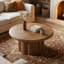 Table basse 31,5 "avec base cylindrique cannelée, table de salon de style campagnard pour appartements et petits espaces