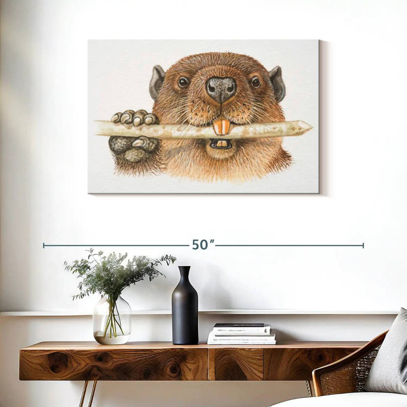 Beaver rongeur rongeant une branche, H 24 po x l 36 po