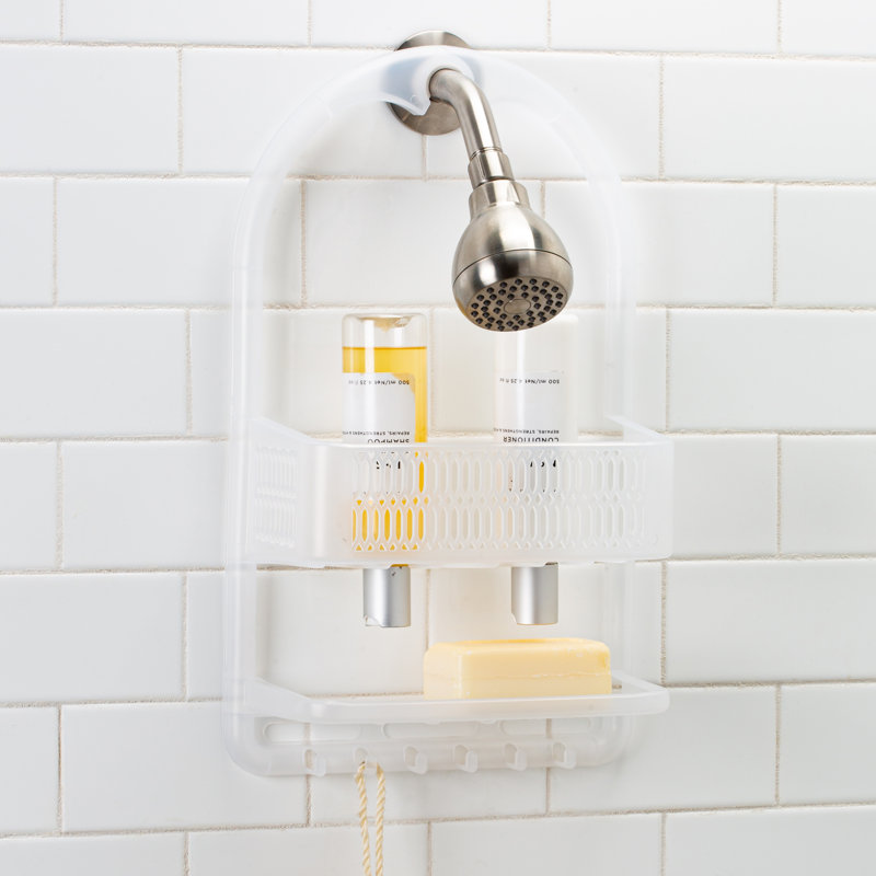 Frosted White Plastic Suction Mount Shower Caddy