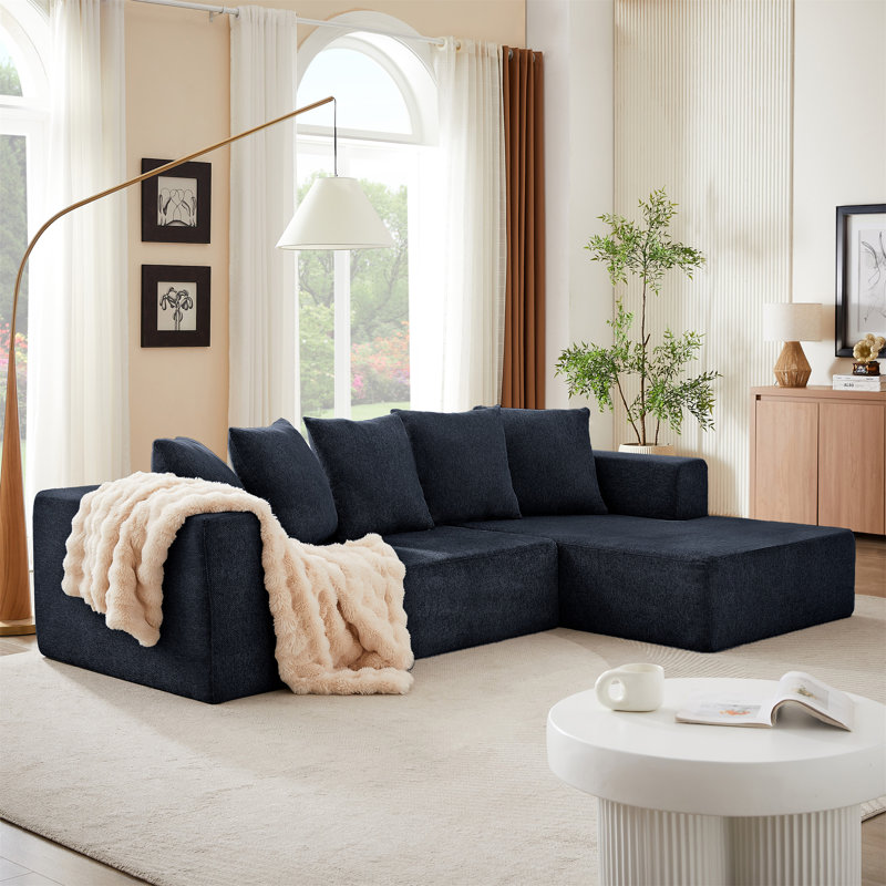 Ensemble de canapé modulaire en L Chenille, Orienté à droite, Chenille bleu