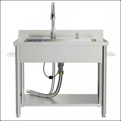 Évier utilitaire autoportant en acier inoxydable avec robinet pivotant à 360 °, tuyaux et ensemble de drain pour une utilisation intensive dans les cuisines et les salles de lavage