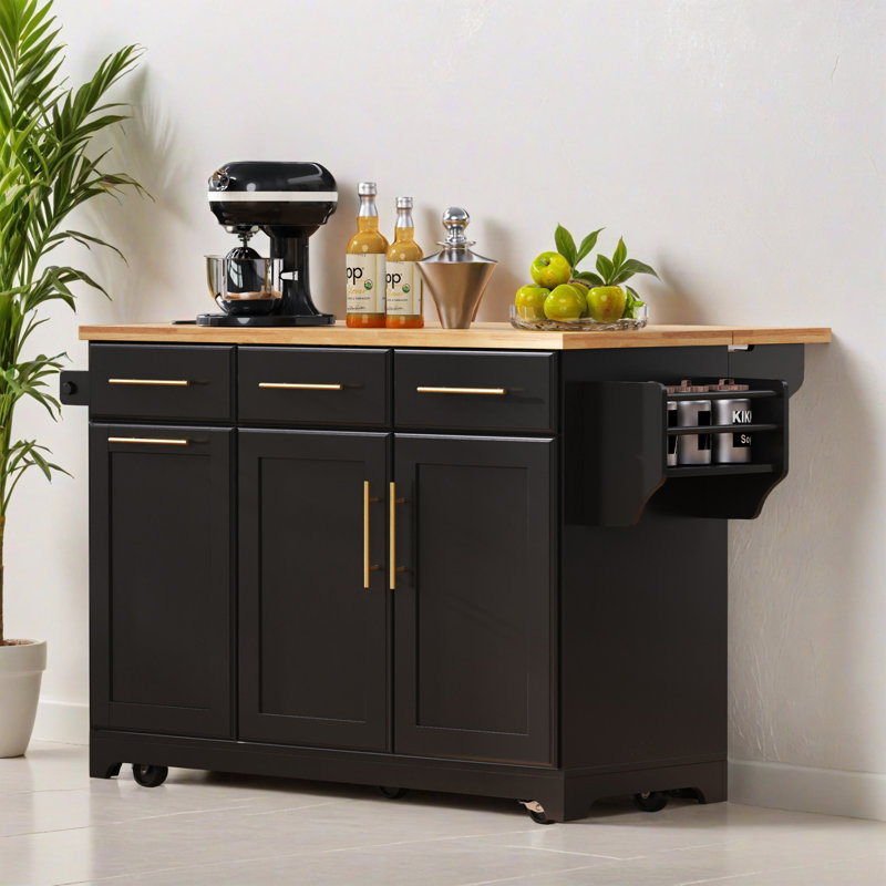 59.32" Kitchen Island, Rolling Kitchen Island with Trash Can Storage, Power Outlet, Spice & Towel Rack for Kitchen, Dining Room