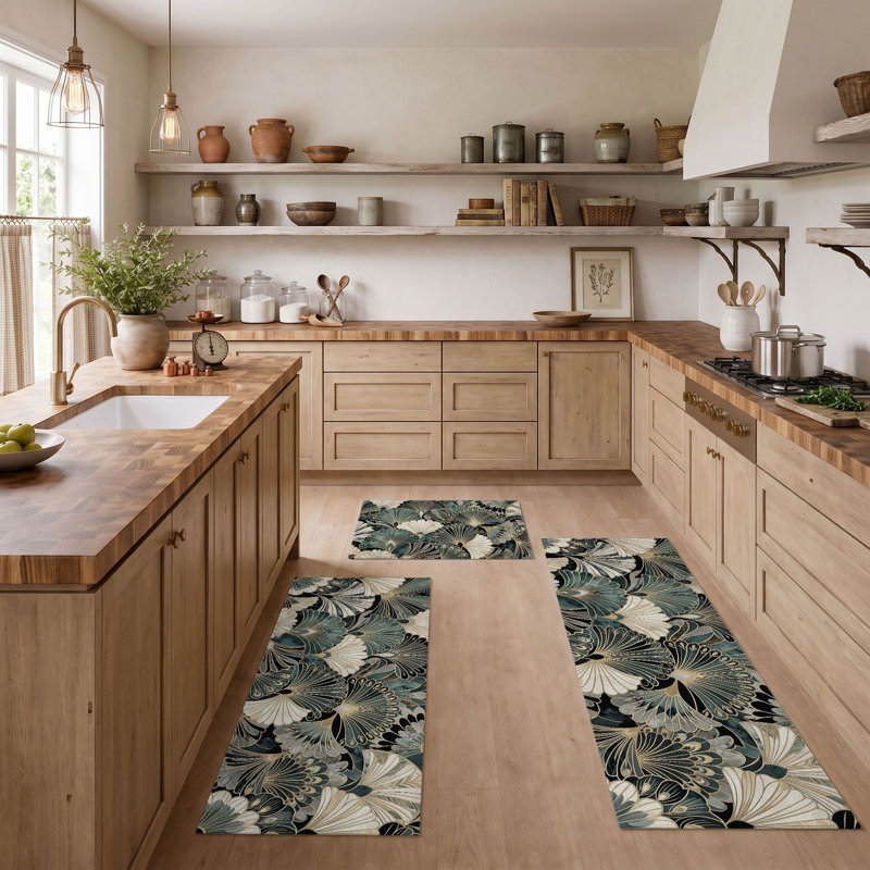 Tropical Leaf Non-Slip Washable Kitchen Mats