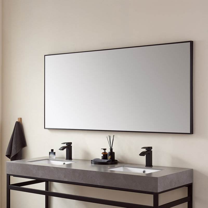 Wallace Metal Flat Wall Mirror, Matte Black, 32" x 72"