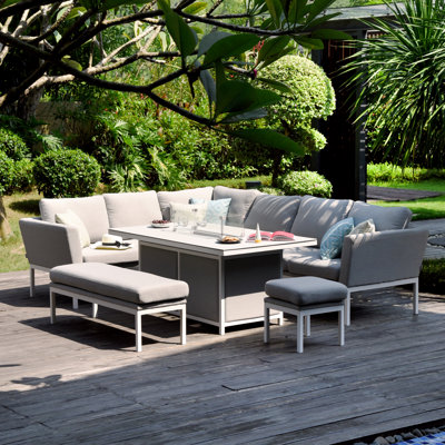 Rupendra Rectangular Corner Dining Set - with Fire Pit Table - Lead Chine