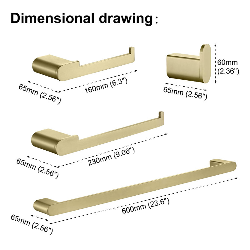 4 - Piece Bathroom Hardware Set, Brushed Gold