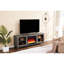 Grey Walnut Finish 70 - Inches Wide Tv Console With Built In Fireplace And Heater, 11 Temperature Settings, 7 Flame Colour Possibilities, Timer, 2 Cabinets Shelf Led , 15.5 Depth, 25 Height, 116 Lb