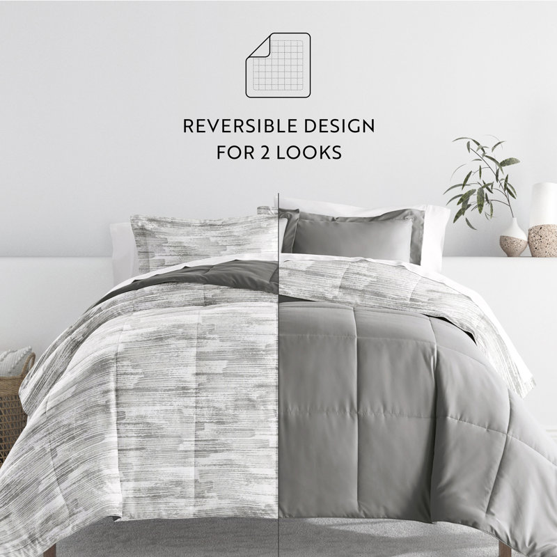 King Gray Microfiber Down Alternative Bedding Set with Textured Stripe