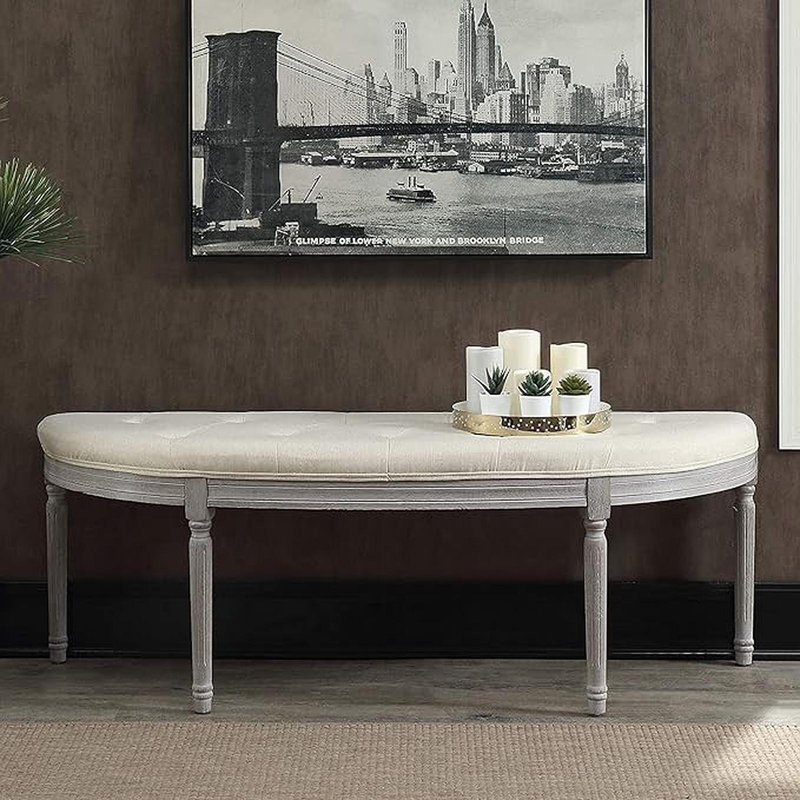 Banc rembourré capitonné beige clair Coastal