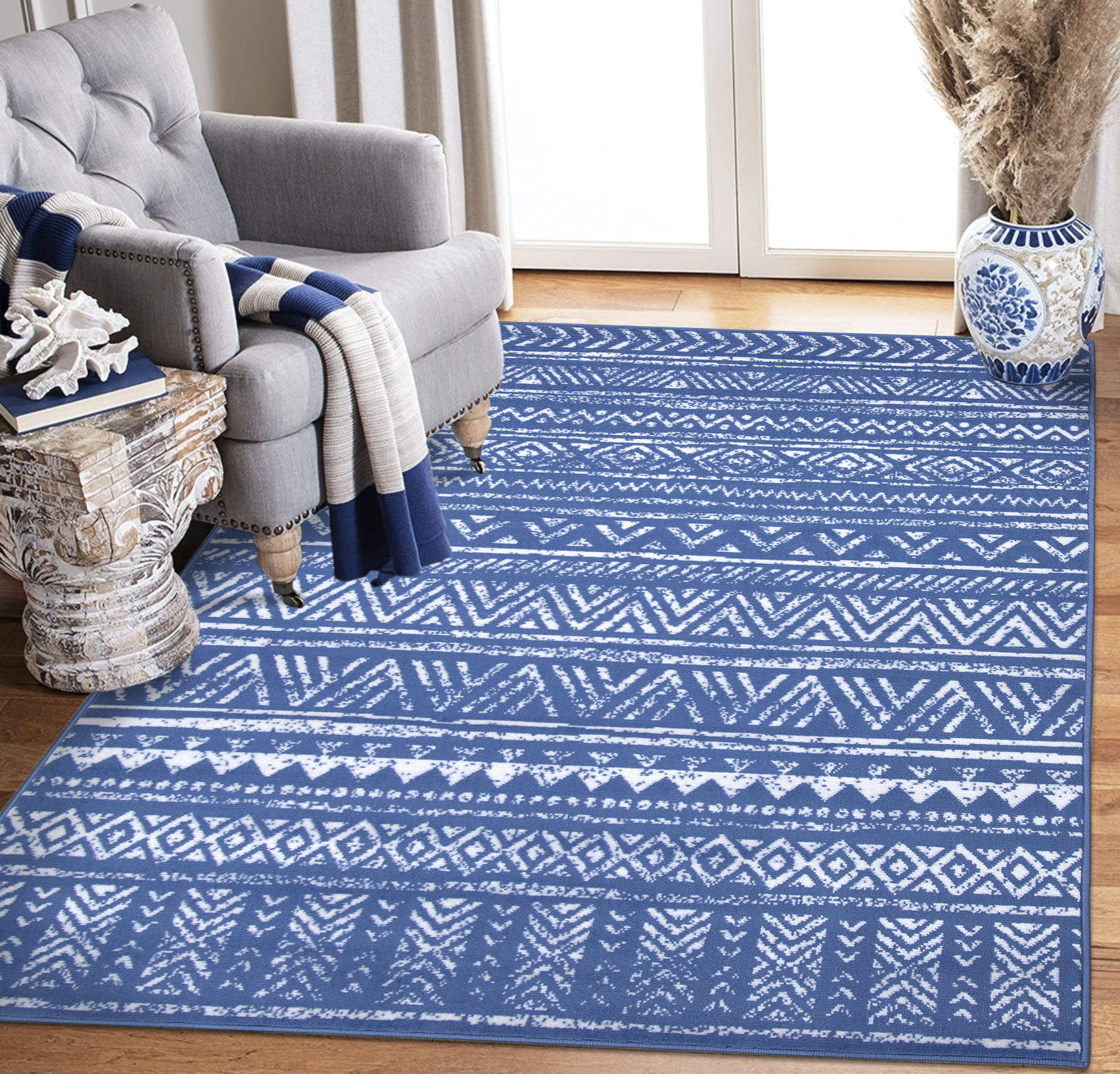 Union Rustic Tribal Blue Grey Indoor Outdoor Area Rug 8x10 - Wayfair Canada