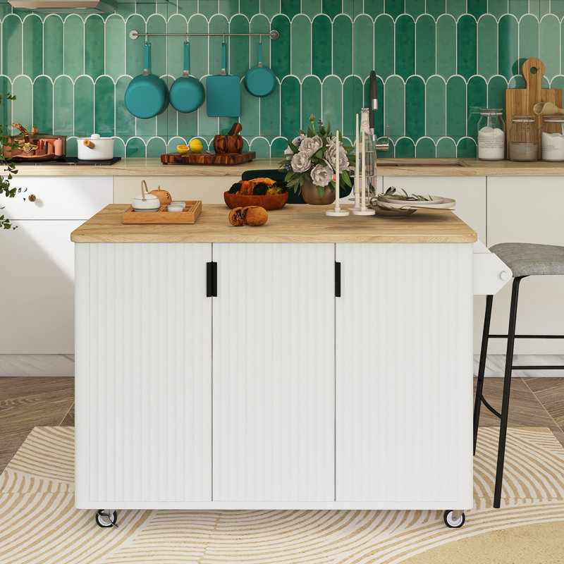 Îlot de cuisine roulant avec rangement, chariot de cuisine, Blanc